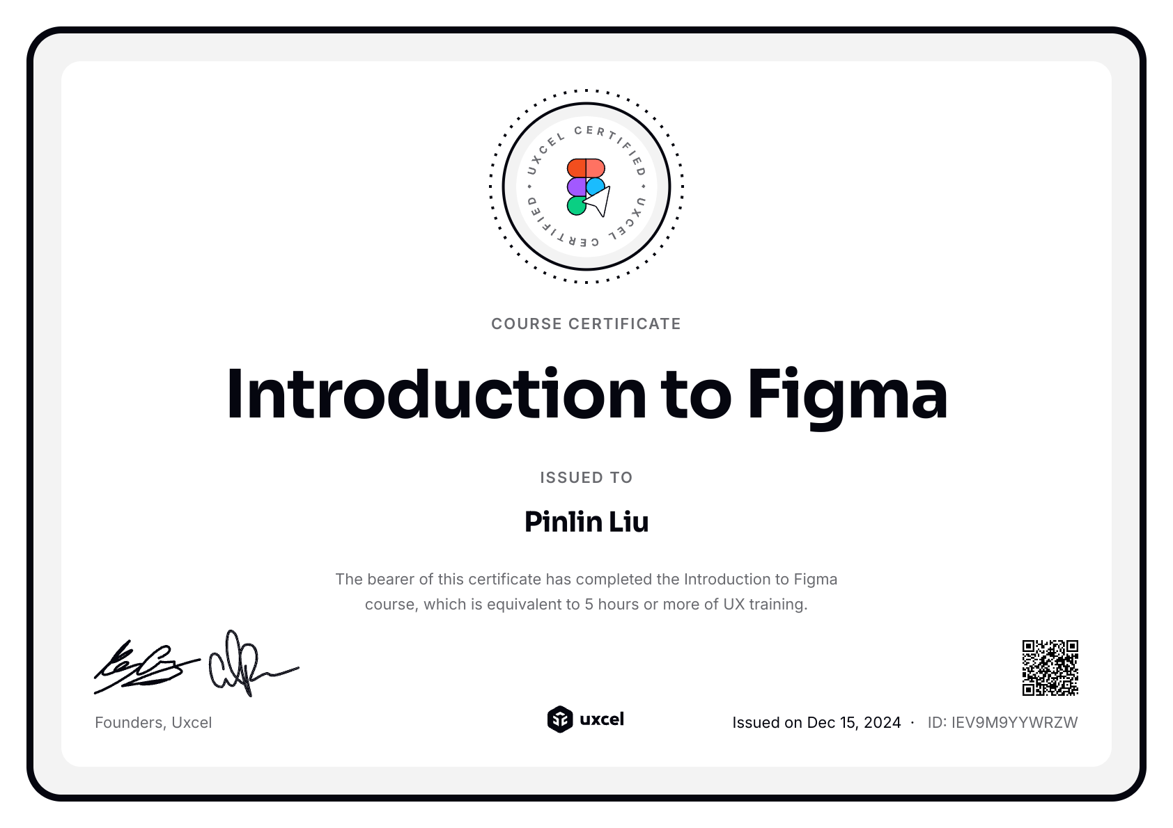 Pinlin Liu's certificate
